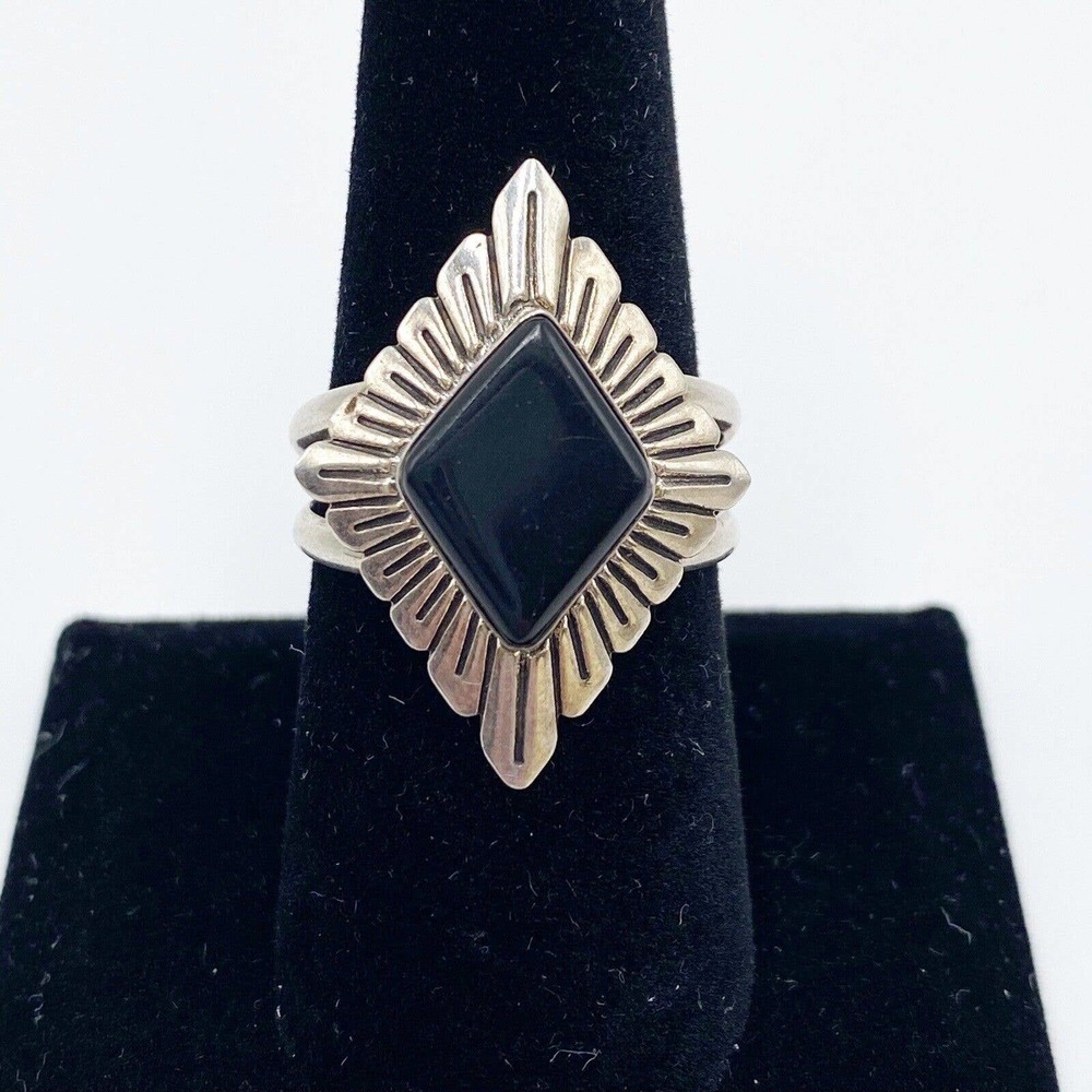 Vintage Sterling Silver 925 Black Onyx Ring Southwest Signed Q.T. Tribal Size 9